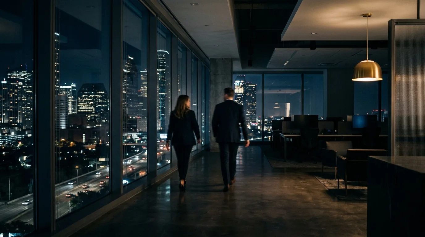 KatronAi office headquarters at night with city lights